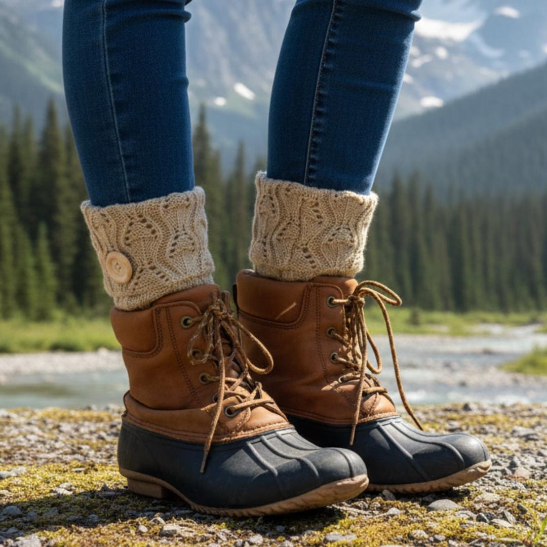 Taupe Knit Boot Toppers, Woodland Real Wood Button Boot Cuffs, Made in ...