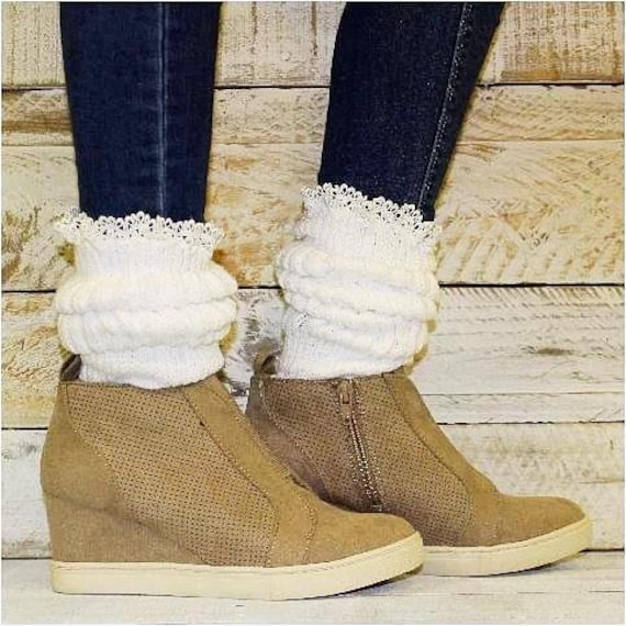Super Thick Cotton Lace Slouch Socks Women, Hooter's Style Scrunchy Slouch Socks Lace, USA Made Quality Socks, Fun Cute Hosiery Fashion