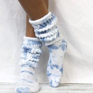Tie dye Hooters style cotton slouch socks for women CHAMBRAY -  Made in USA, hand dyed funky 90&#39;s slouchy cotton socks women&#39;s, tie dyed
