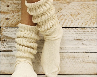 Super thick beige cotton Ultimate slouch socks women , made USA, 90's style slouchy hosiery, thick quality socks