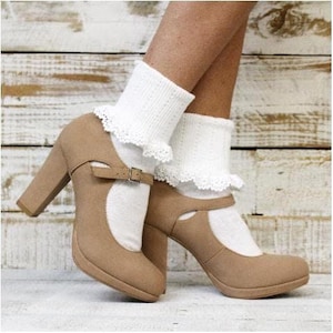BOBBY lace cuff  ankle socks - white USA MADE, lace socks booties, women&#39;s hosiery, homemade fashion, fashion, lace socks heels  for ladies