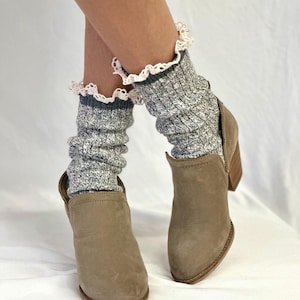 MARLED cotton short lace boot socks - GREY, cute short boot socks for women, AMERICAN Made socks, hosiery - Usa quality products