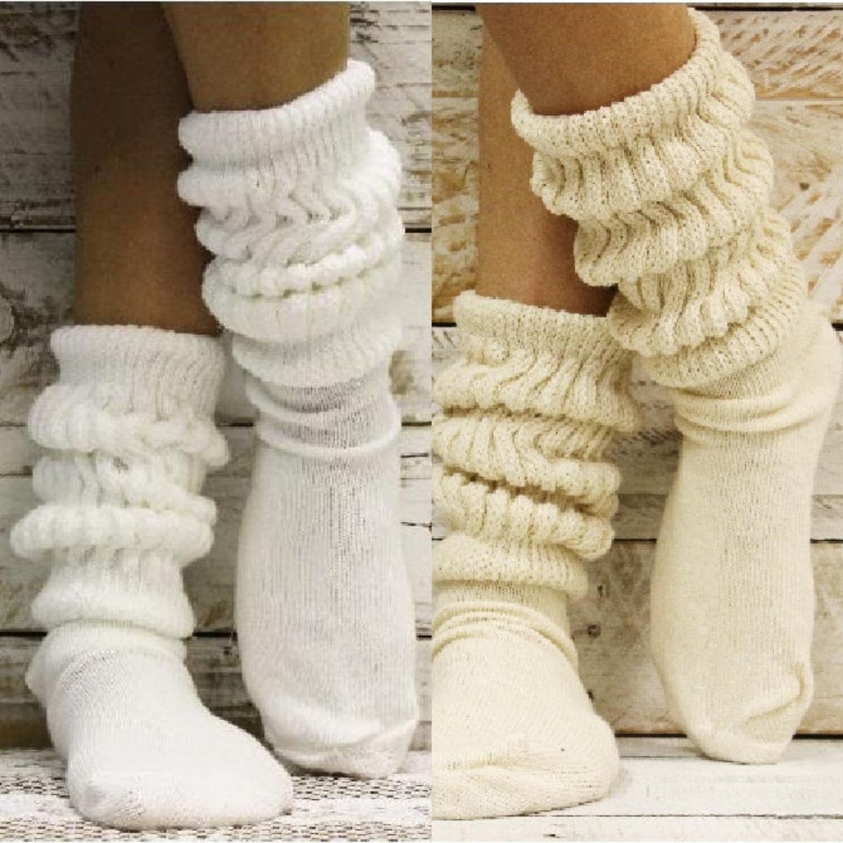 ULTIMATE 2 Pairs Slouch Sock Pack, White, Beige Chunky Cotton