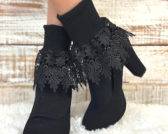SIGNATURE  lace cuff socks  - BLACK  Made in usa, lace socks baby doll, girly,  women&#39;s hosiery, designer lace cuff socks, quality, style