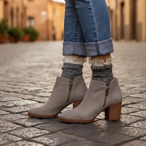 ORGANIC  lace boot crew socks - salt n pepper | made in USA Hosiery for women