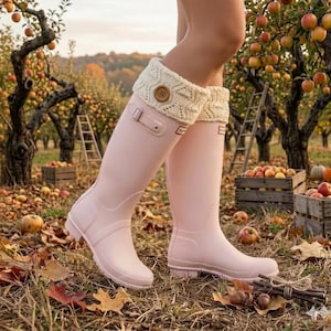 Knit tall Rain Boot Toppers, Woodland Real Wood Button Boot Cuffs,  Cozy Ankle Warmers, Gorpcore Cabin Style Leg Cuffs, Fall Gift her