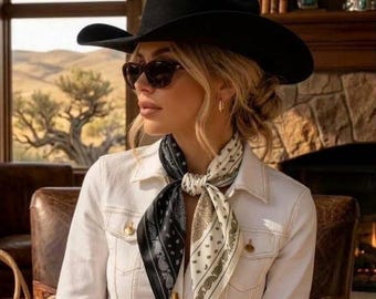 25" The Sedona Ranch Paisley Silk-Look Scarf - Luxury Western Cowgirl Wild Rag - Premium Satin Silk Bandana Neck Tie - Chic Ranchcore Gift