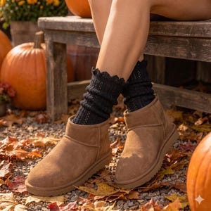Black Lace Trim Socks, Cable Knit Loafer Socks, Made in USA Cotton Boot Socks for Women, Slouchy Preppy Crew Cuffs, Gift for Her 1pr
