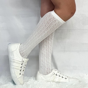 FLIRTY cute net tall Pointelle high  knee socks CREAM western wedding boot socks, classic  hosiery, fall trendy socks, tall lace socks women