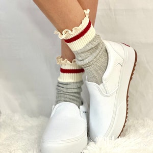 SOCK MONKEY striped crew socks women&#39;s, cool lace socks women, lace boot socks, best quality lace socks, lace trimmed socks ladies