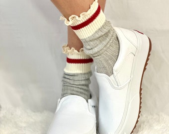 SOCK MONKEY striped crew socks women&#39;s, cool lace socks women, lace boot socks, best quality lace socks, lace trimmed socks ladies