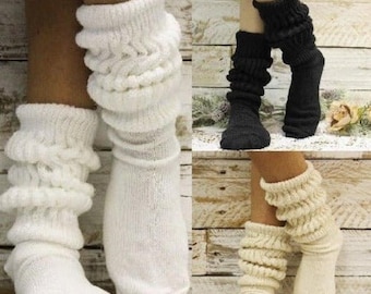 3 Pack Slouch Socks - Thick Scrunch Socks Bundle Black White Beige, Retro 80s 90s Gym Athleisure Extra Long USA  MADE Cotton Sock