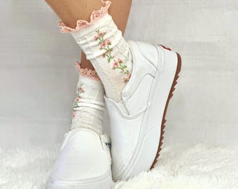GARDEN PARTY floral lace ankle sock - pink, feminine fashion hosiery for women, etsy pick  pretty sock