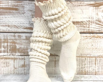 Comfortable BEIGE Cotton Lace Ultimate Slouch Socks Women Made