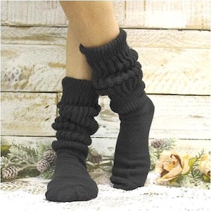 Ultimate super thick cotton BLACK  slouch socks for women, Hooter&#39;s style scrunchy socks, USA MADE quality socks