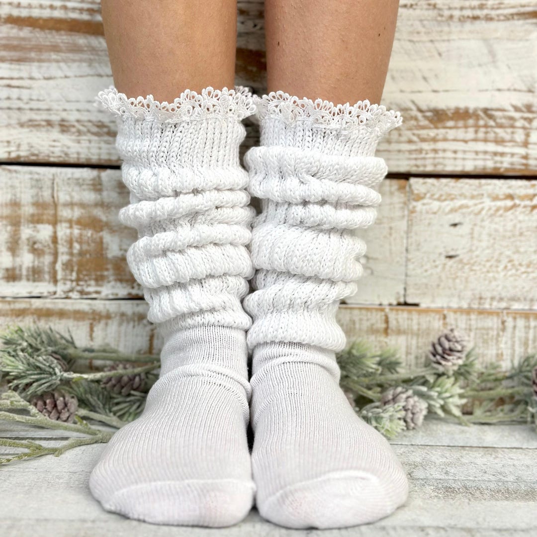 ULTIMATE Scrunchy LACE Topped Thick Cotton Chunky Slouch Socks