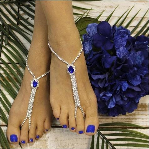 Royal blue rhinestone wedding barefoot sandals for women | Etsy