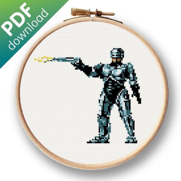 Cross stitch PDF download: Robocop // for 7" Hoop // Rob01