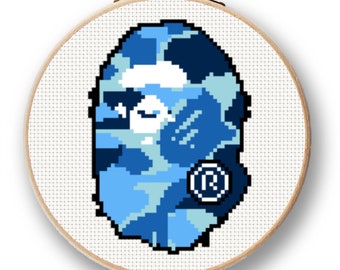 Cross stitch PDF download: Blue Camouflage // Camo // for 5" Hoop // Ape02