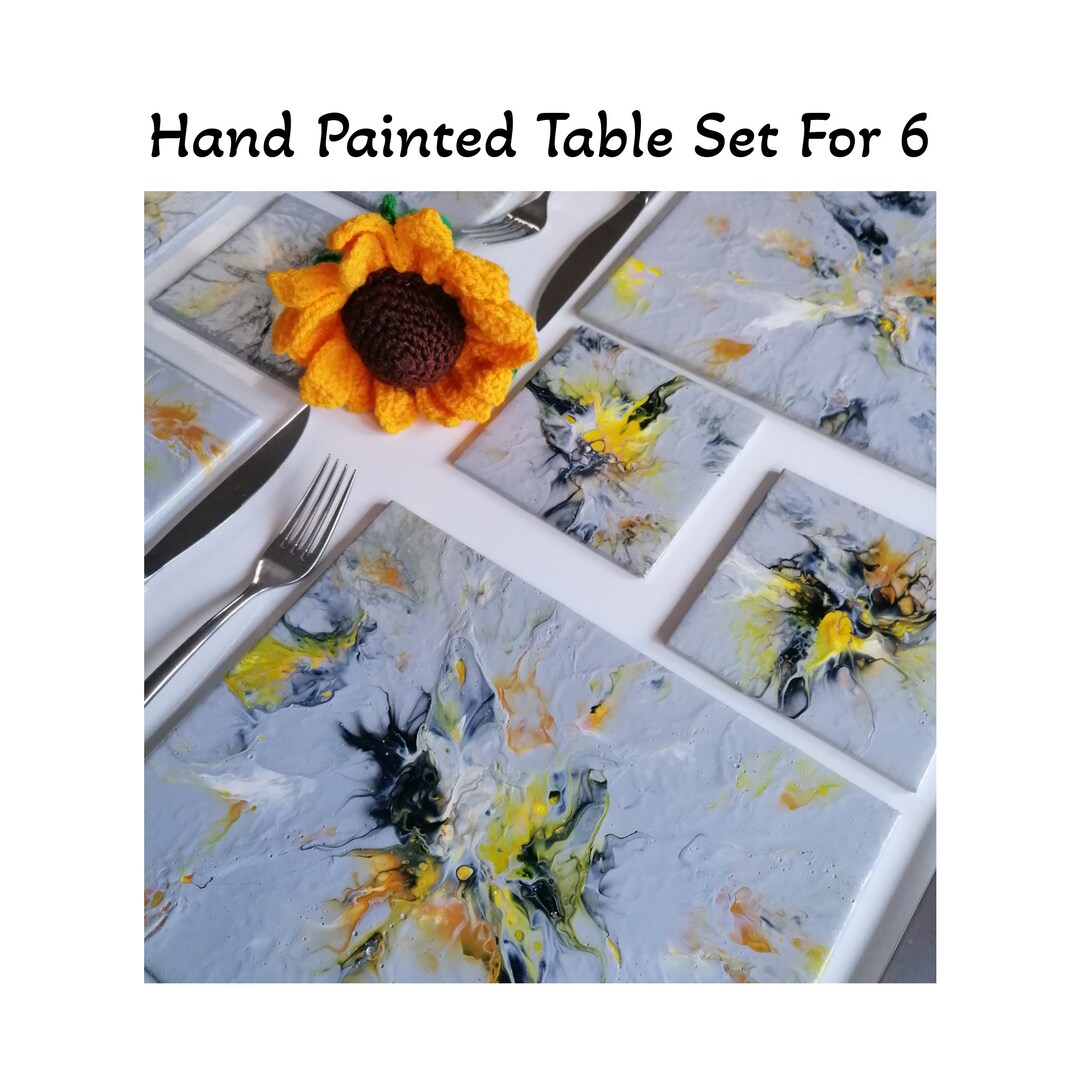 6 Mustard Yellow Placemats and Coasters Acrylic Pour Hand Etsy