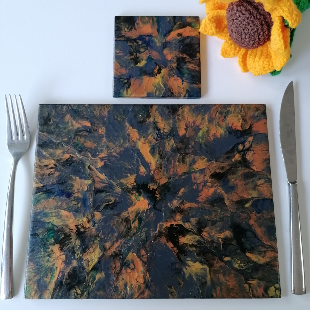 Dark Grey Copper Placemat and Coaster, Single Table Mat and Coaster, Grey Home Decor, Grey