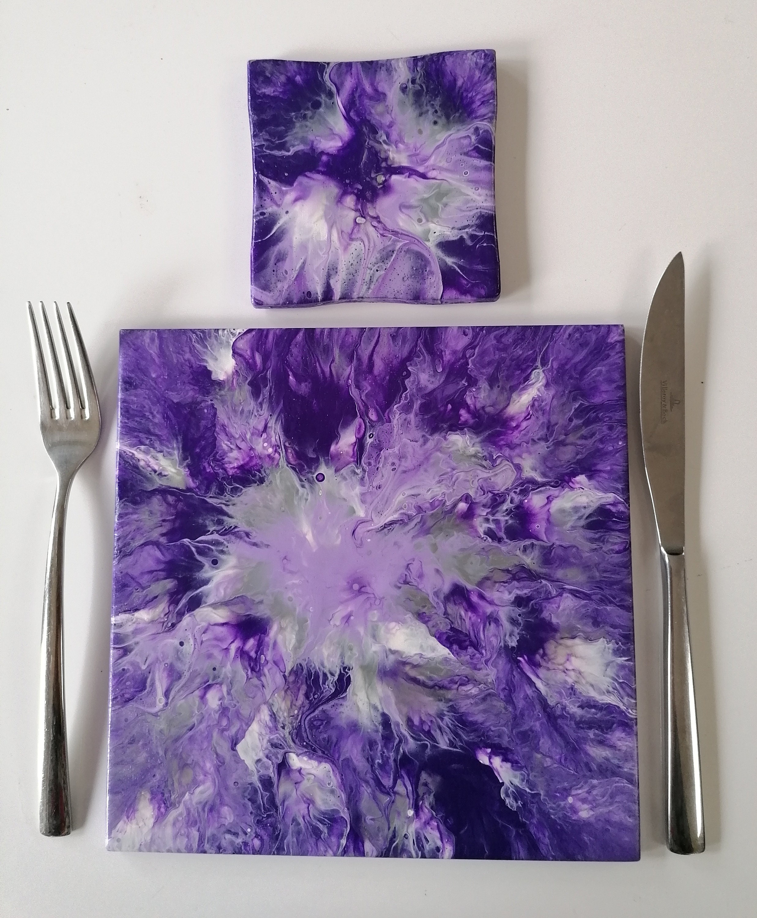 Square Purple Placemats and Coasters Set of 4 Acrylic Pour Etsy UK