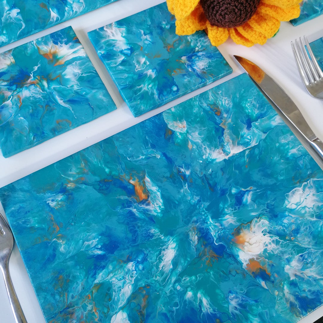 Placemat Set of 6 Turquoise Blue Table Setting Acrylic Pour Etsy