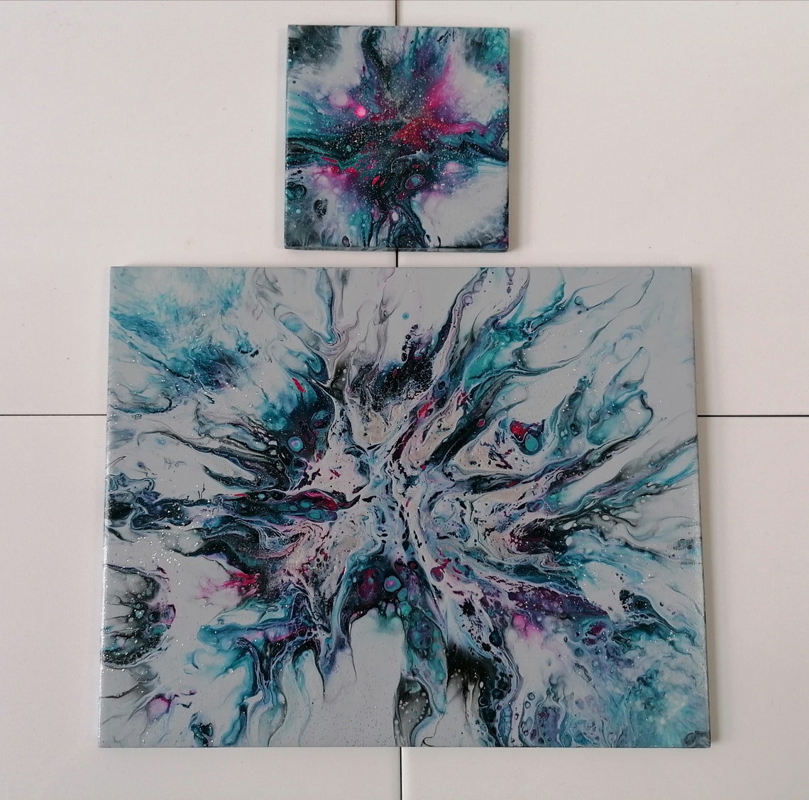 Placemats and coasters dinner set for 4 acrylic pour Etsy