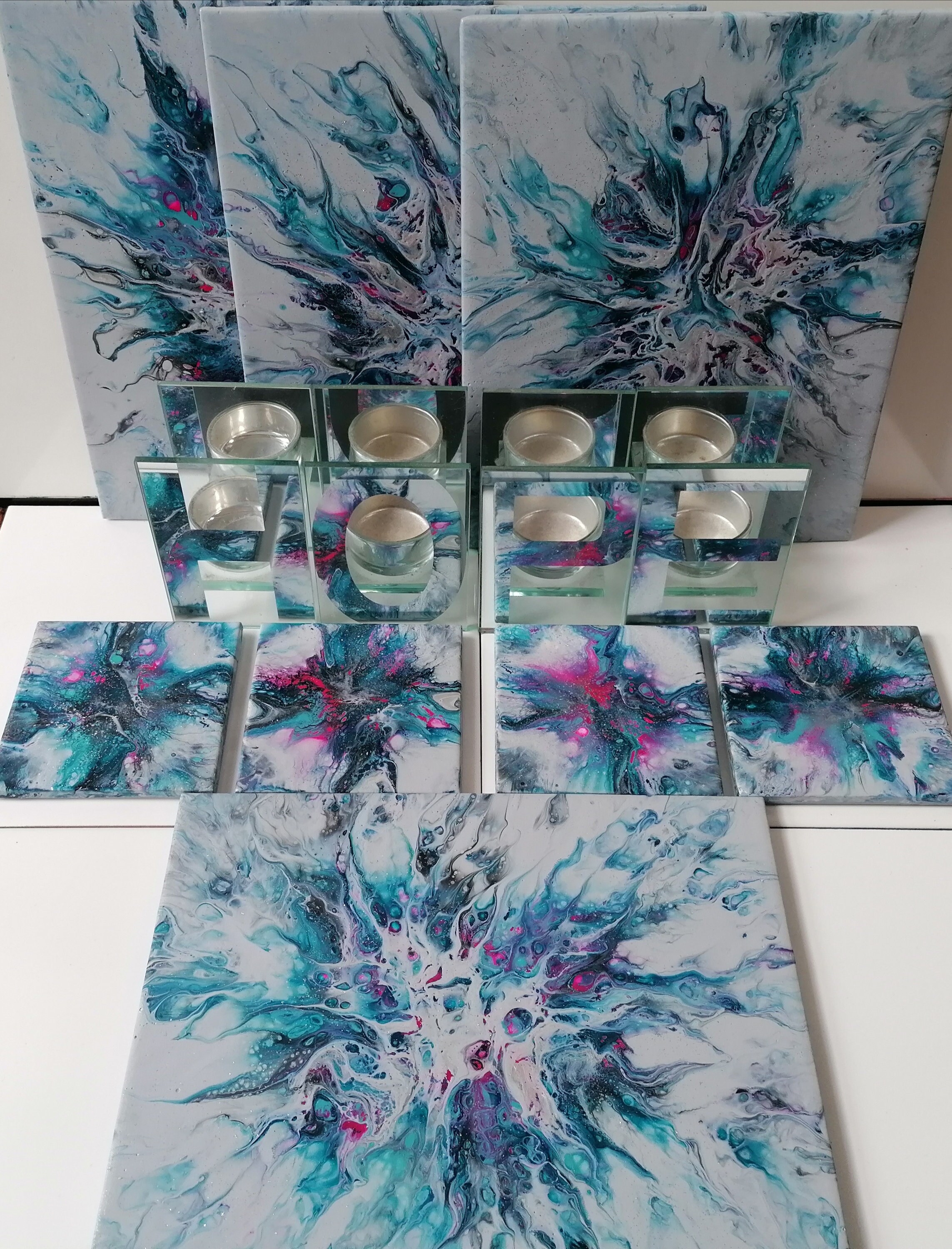 Placemats and coasters dinner set for 4 acrylic pour Etsy