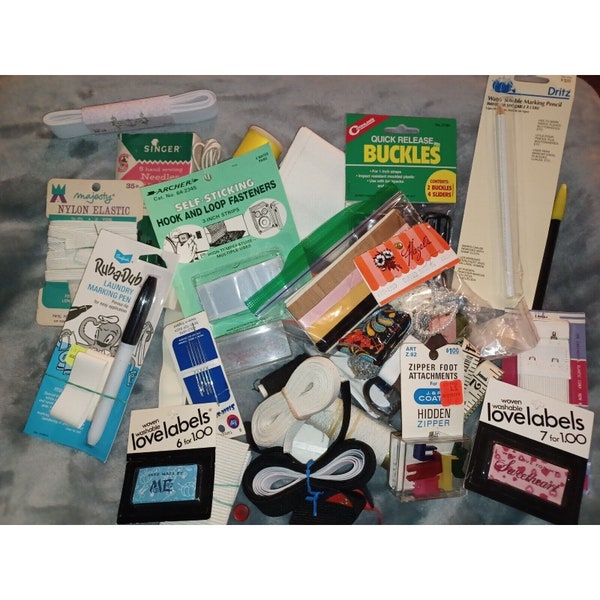 Lot of Miscellaneous Sewing Notions Elastic, Labels, Needles, Zipper feet, etc