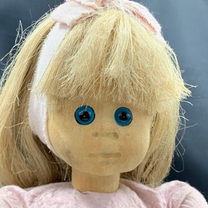 Lovely handmade vintage Michelangeli doll with wooden face and blue glass eyes - in excellent condition - DVSPOP