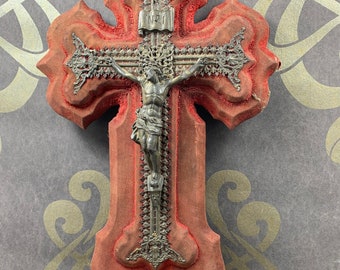Antique Crucifix - Jesus Christ on the Cross - Crucifix with Holy Water Font