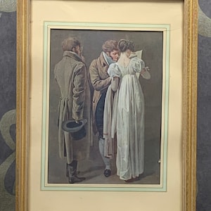 Antique colored etching with a gold-colored frame