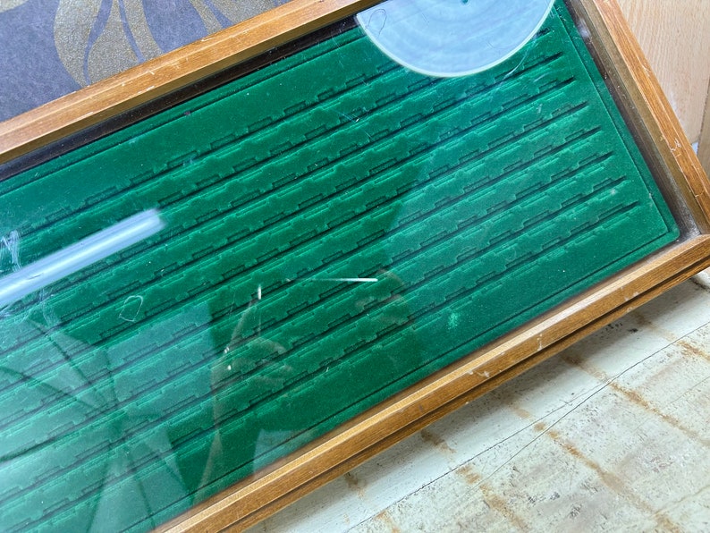 Vintage Large Wooden Presentation Box With Glass Lid Original Flag Box
