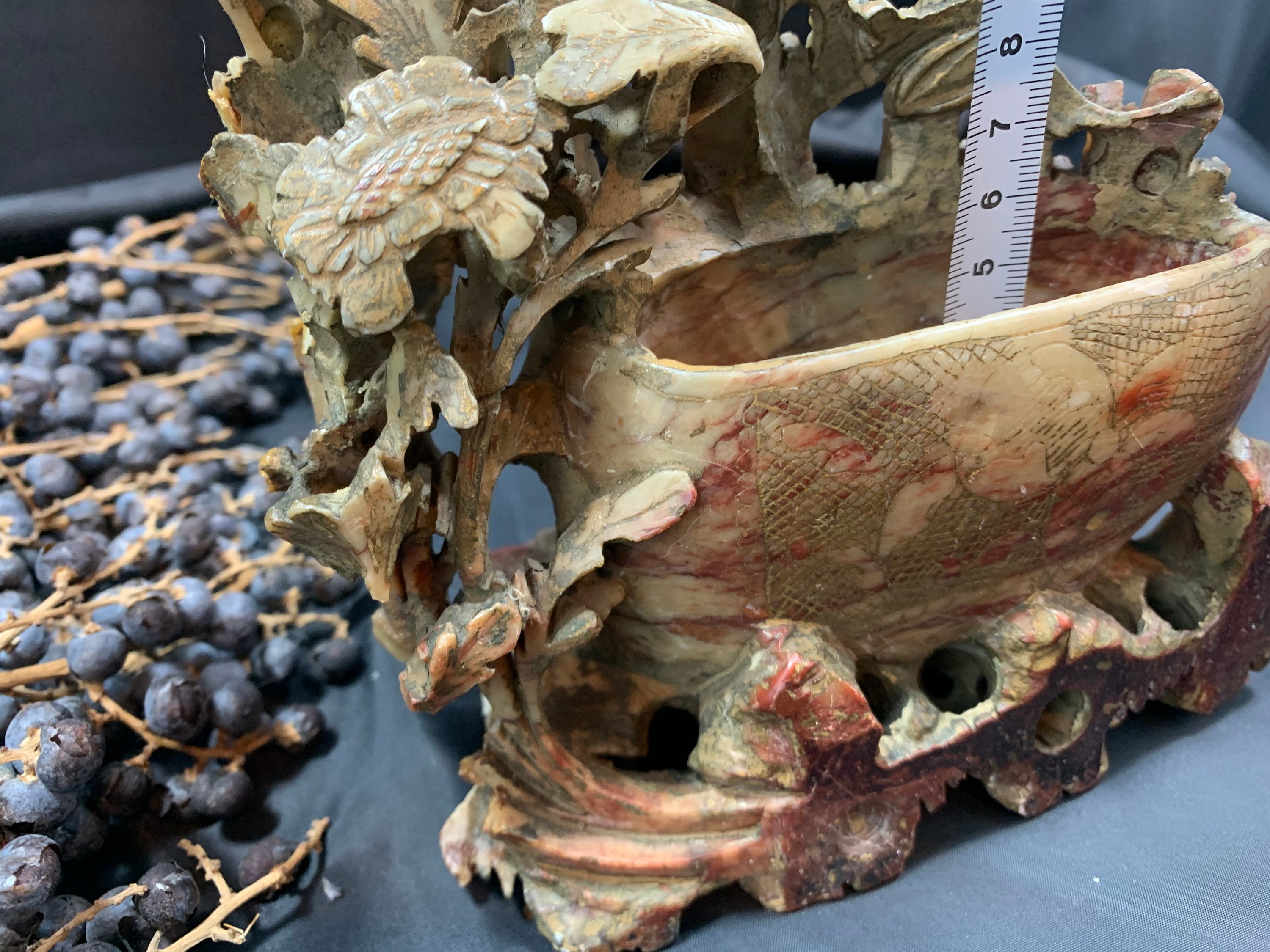 Rare very old hand-carved brushpot or soapstone inkwell | Etsy