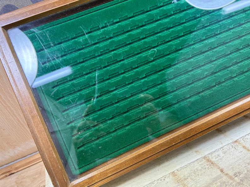 Vintage Large Wooden Presentation Box With Glass Lid Original Flag Box