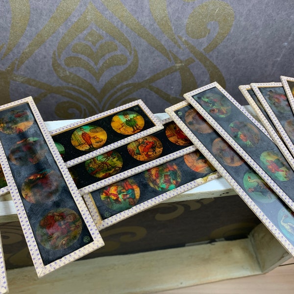 Coloured glass plates for magic lantern - magic lantern slides - 1920 - 11 pieces in cardboard box