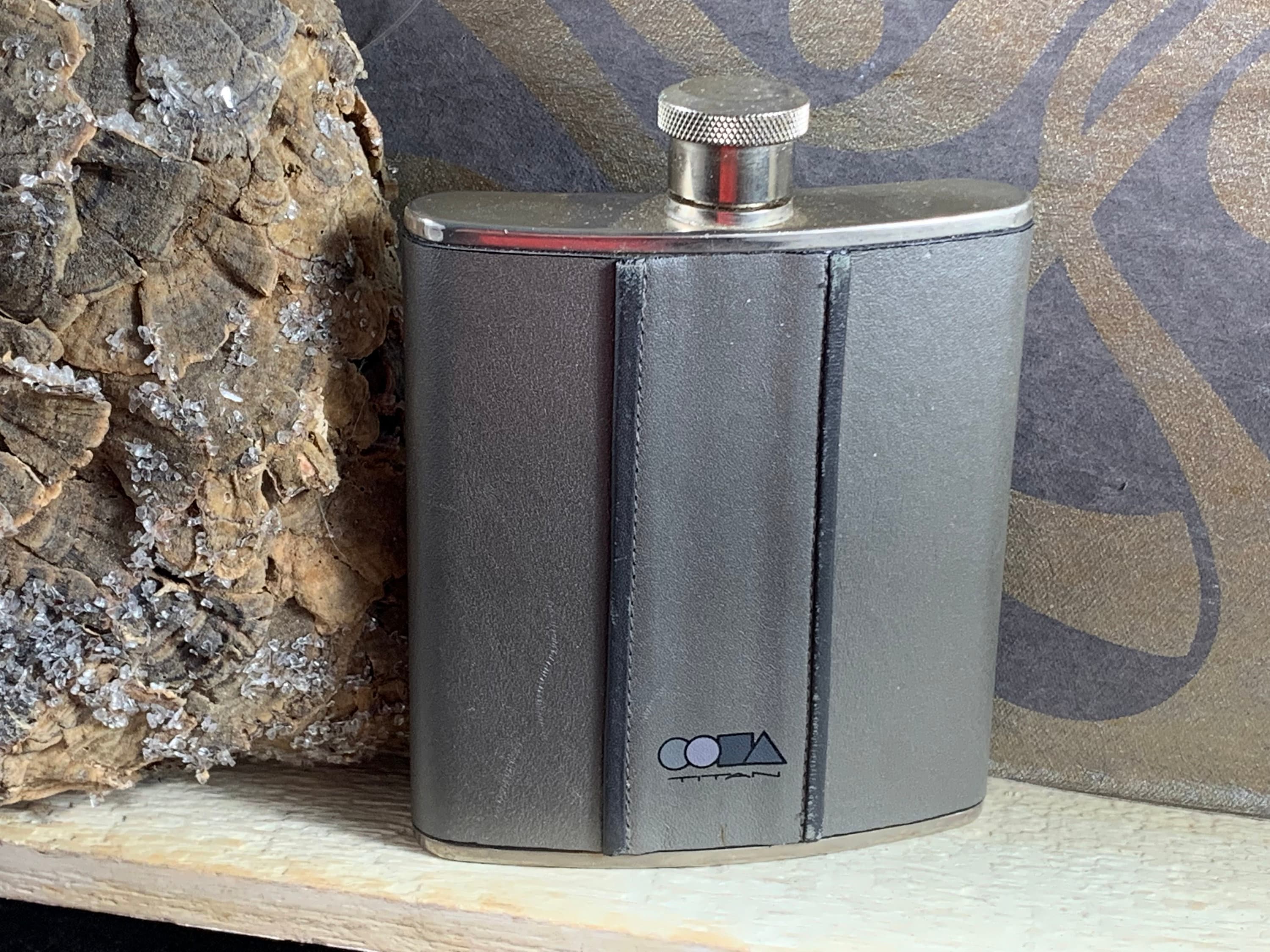 Vintage Leather Covered Hip Flask With Screw Cap for Spirits