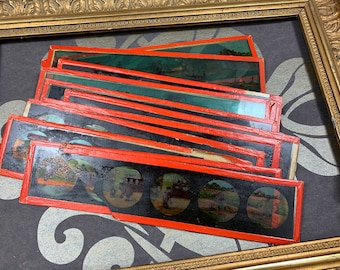 Lot De 12 Plaques Pour Lanterne Magique - Avec Boîte D'Origine - Format 6x20 Cm