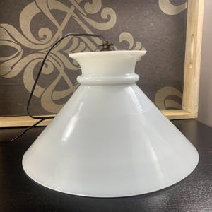 Vintage glass pendant lamp – white opal glass – old industrial lamp – diameter 29.5 cm – authentic patina