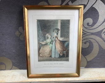 Französischer Farbstich aus der Antike – Le Joli Petit Chien – Nach Lavreince – Janinet – Szene aus dem 18. Jahrhundert – 20 x 25 cm