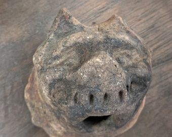 Scoperta archeologica di un'antica pietra con volto di animale