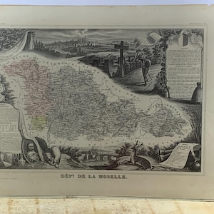 Vecchia carta geografica - Carta storica Dipartimento Mosella - Carta antica originale - acquaforte - in buone condizioni