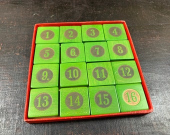 Original Schowanek/16 colored wooden stones/Made in US-Zone Germany/artisanal wooden stones/Czech toy/original box