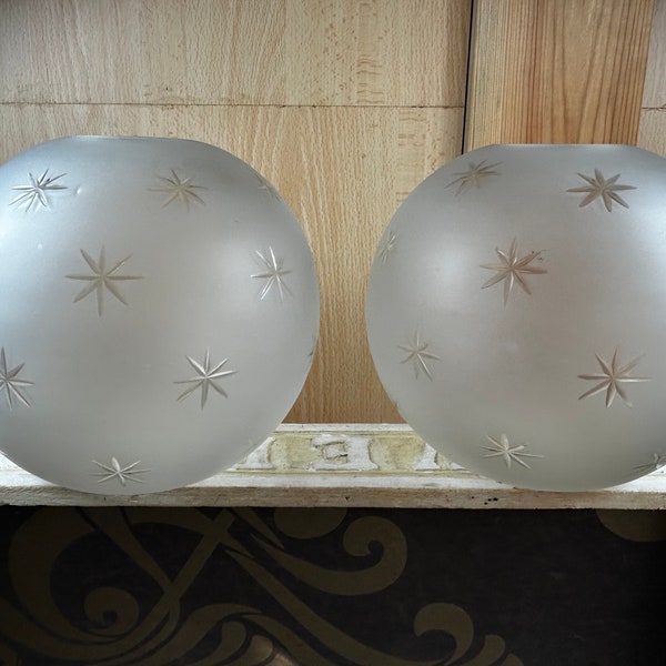 Vintage glass ball lamps - set of 2 - hanging lamp lampshade - 1950 - large glass lampshades - replacement lamps -