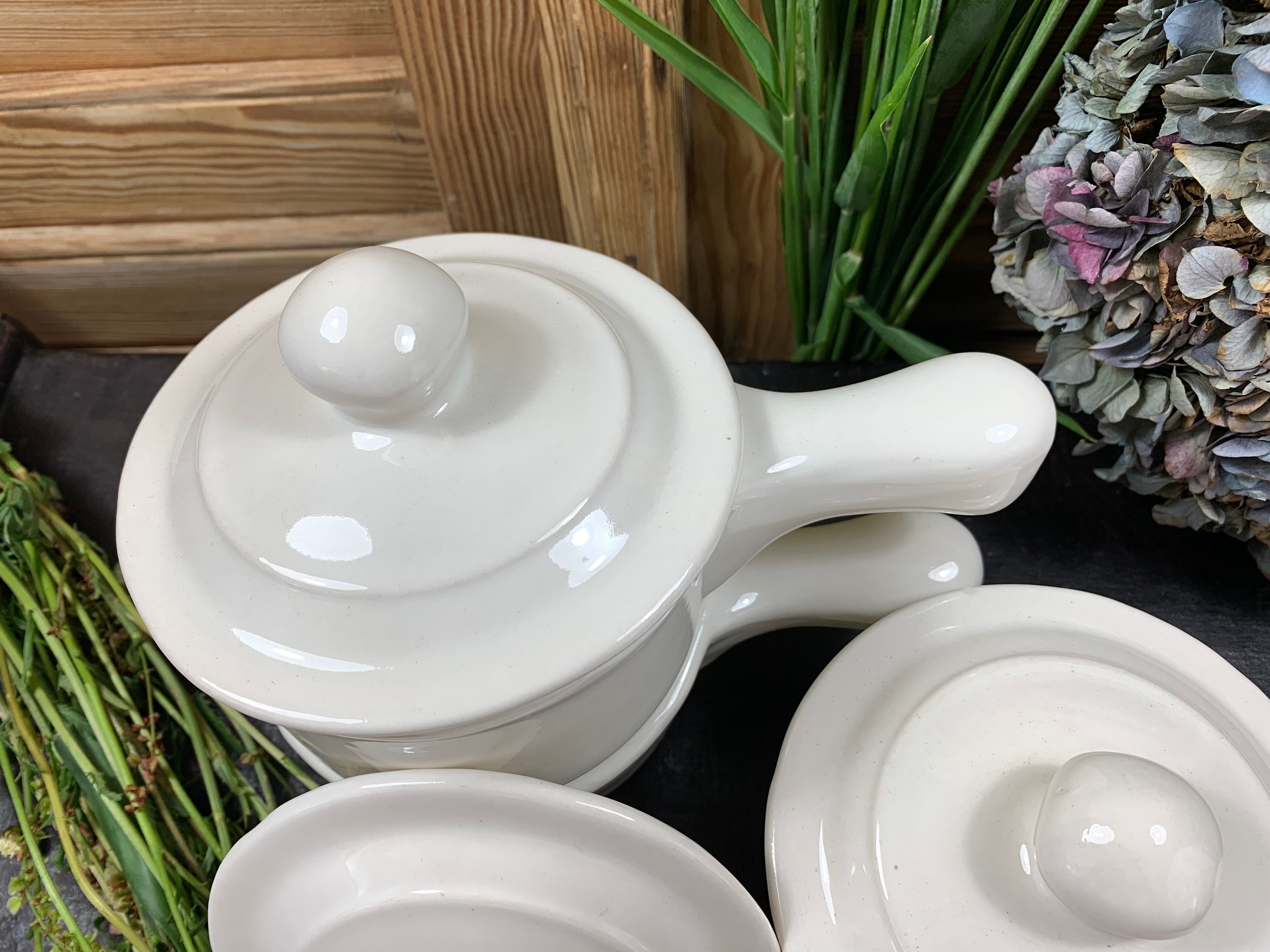 Nice set of 3 refractory pottery jars with lids for use in the Etsy