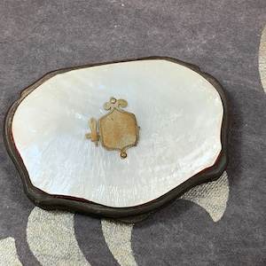 Mother-of-pearl makeup case - antique powder box for handbag - antique boudoir decoration
