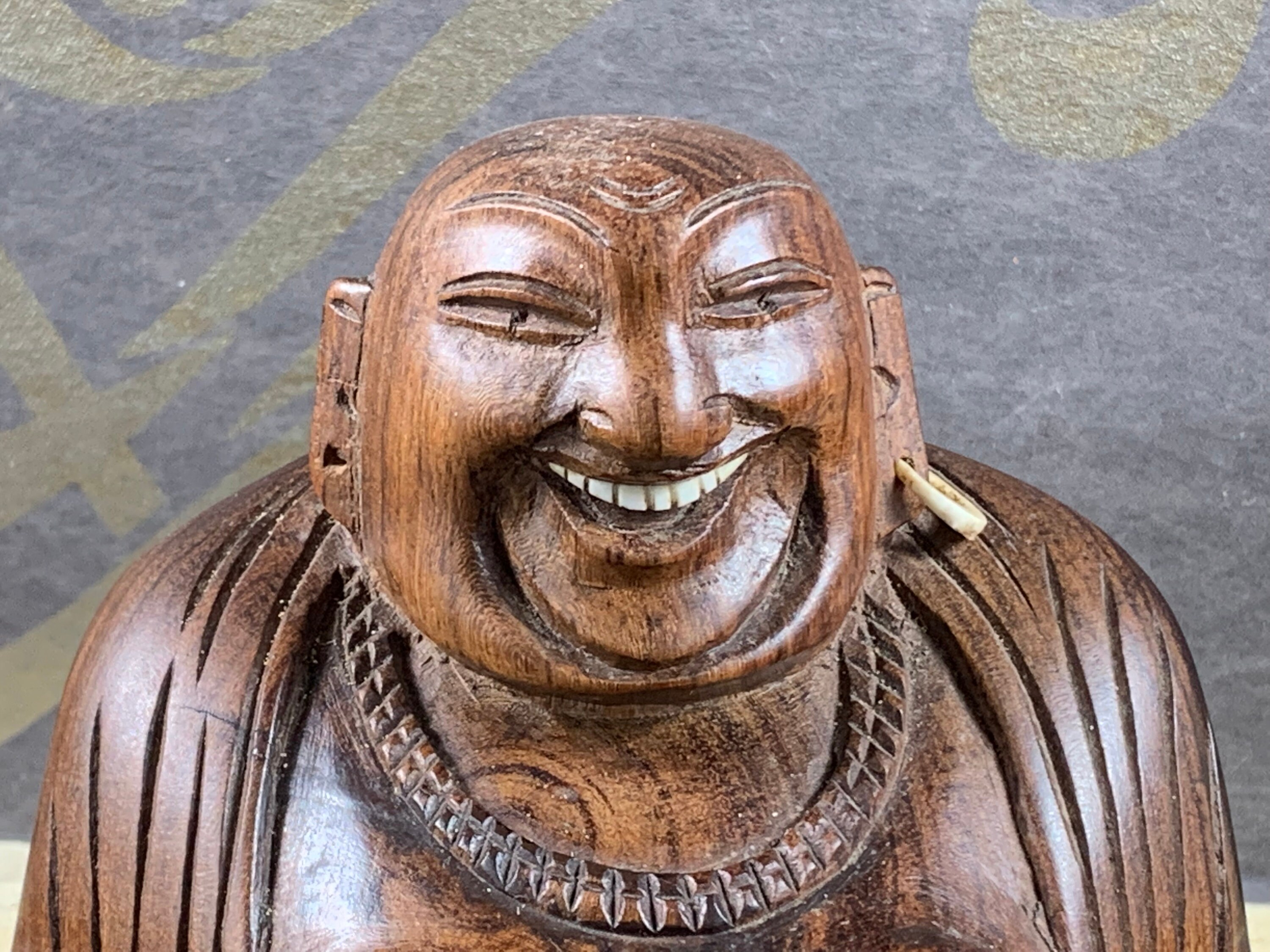 Vintage schöner großer hölzerner lächelnder Buddha | Etsy