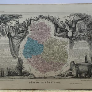 Mapa geográfico antiguo del departamento de Côte d'Or - Mapa antiguo original - grabado - en buen estado