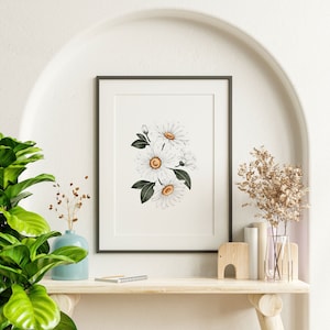Daisy Print, Daisy wall decor, Watercolour, Handmade